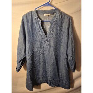 Calvin Klein Womens M Medium Denim Jean Tunic Top‎ Shirt Western Vneck Hippie